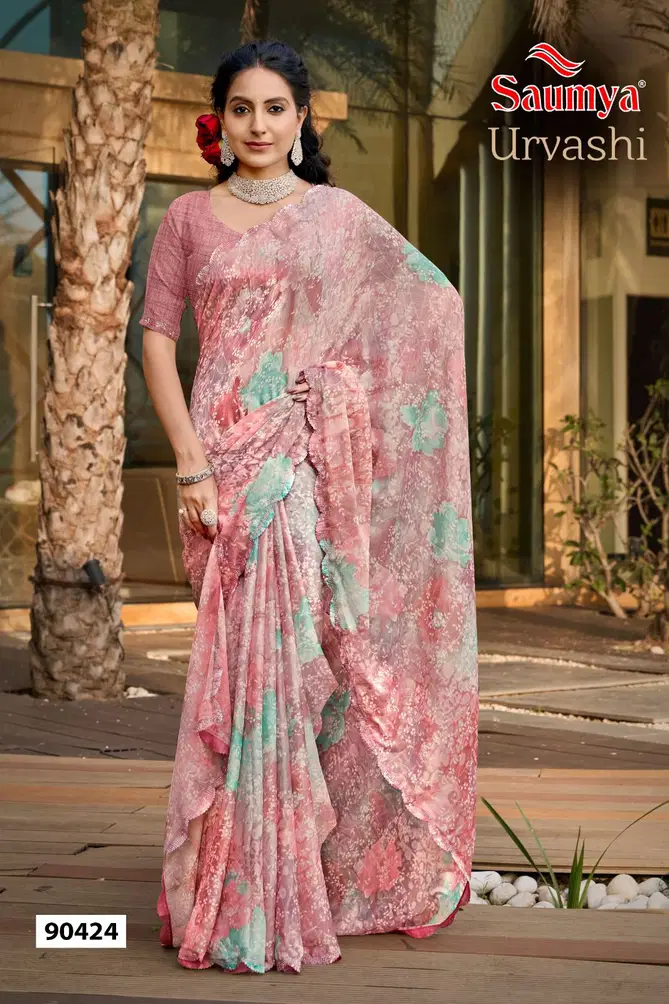 Urvashi By Saumya Chiffon Brasso Printed Sarees Suppliers In India